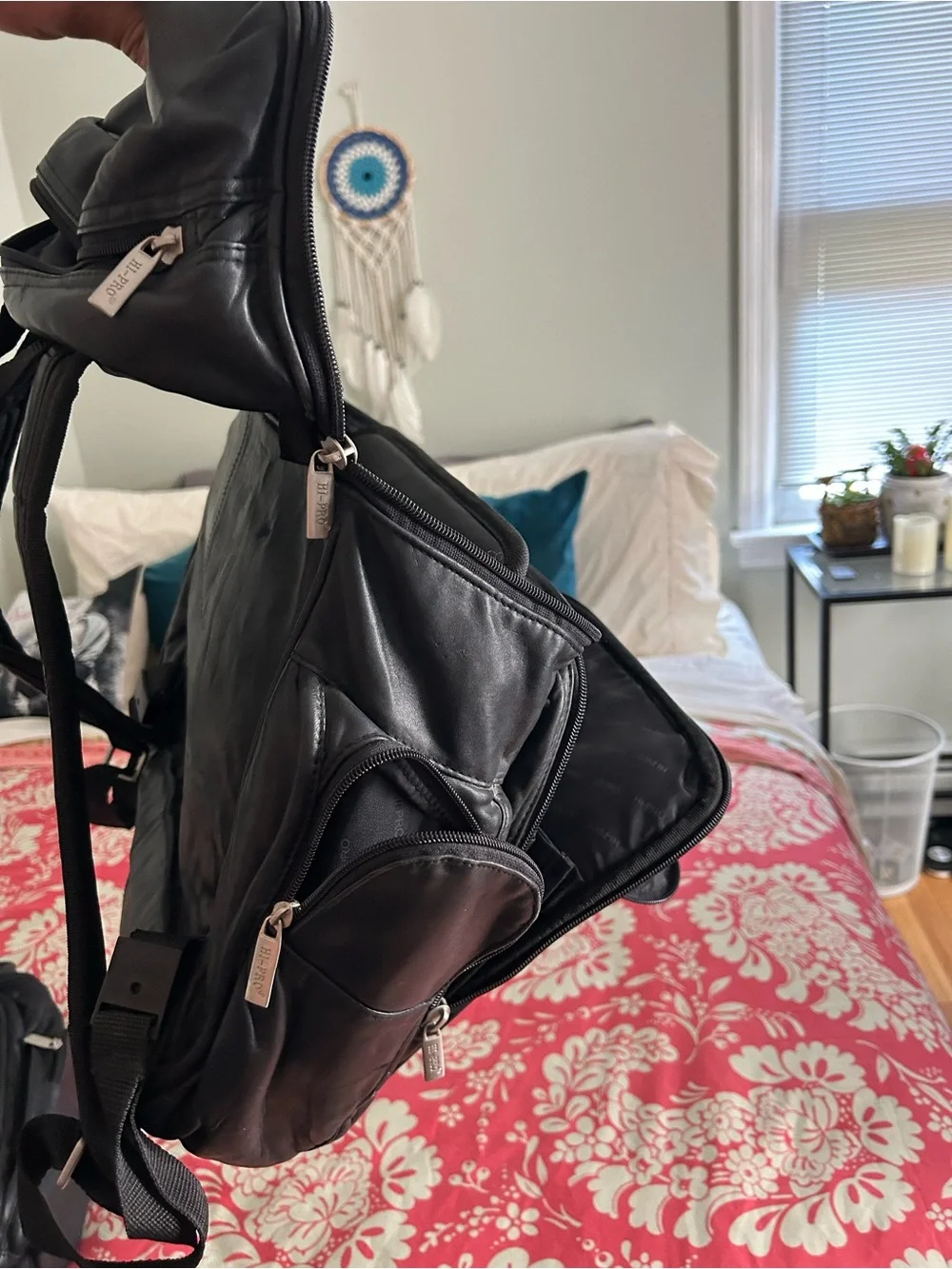 Black Leather laptop Backpack - Sleek Travel & Work Bag